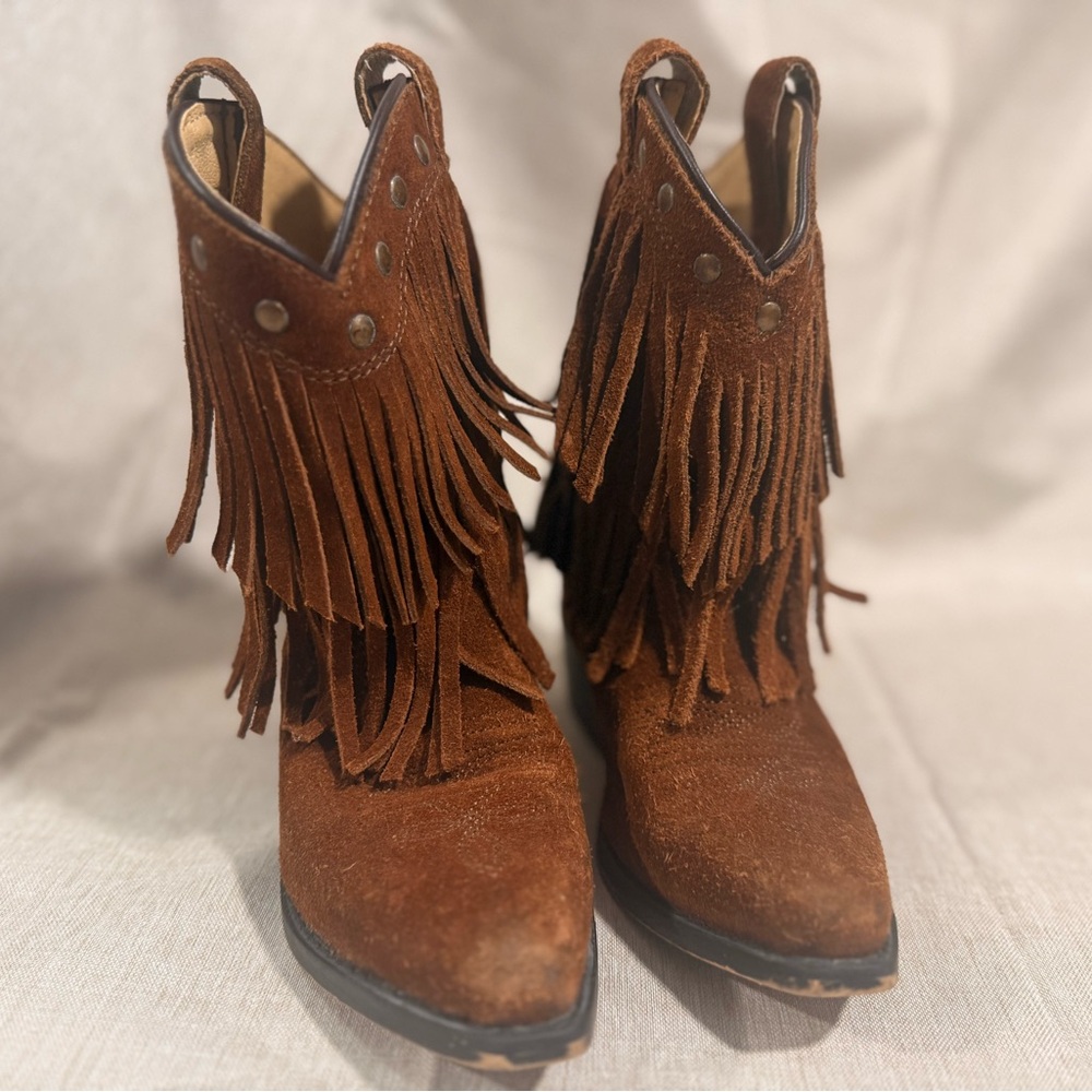 Shyanne Tan Leather Fringe girls  Cowboy Boots